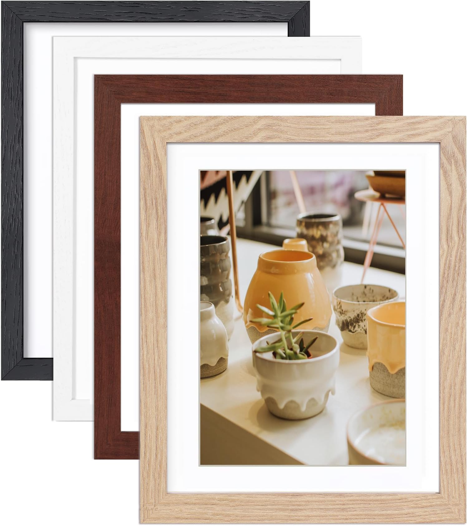 KTKDE 5x7 Wooden Picture frame Set of 4,multi-frame pictures 4x6 mat or 5x7 photos, natural wood modern style wood composite frame, real glass, Black Studio Gallery 5x7 white frame for ideal gift
