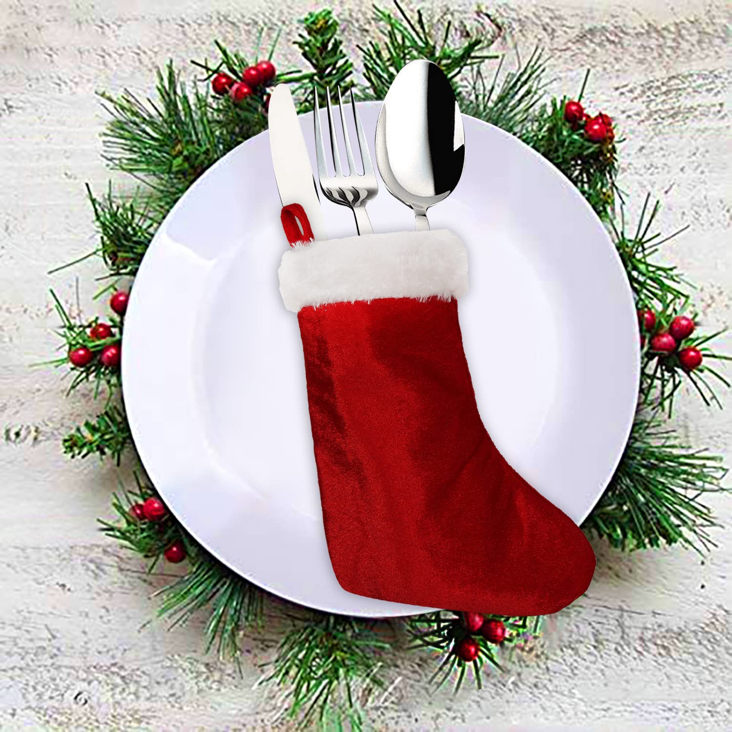HOME HEART Velvet Christmas Decoration Stocking (9 inch, Red) 1