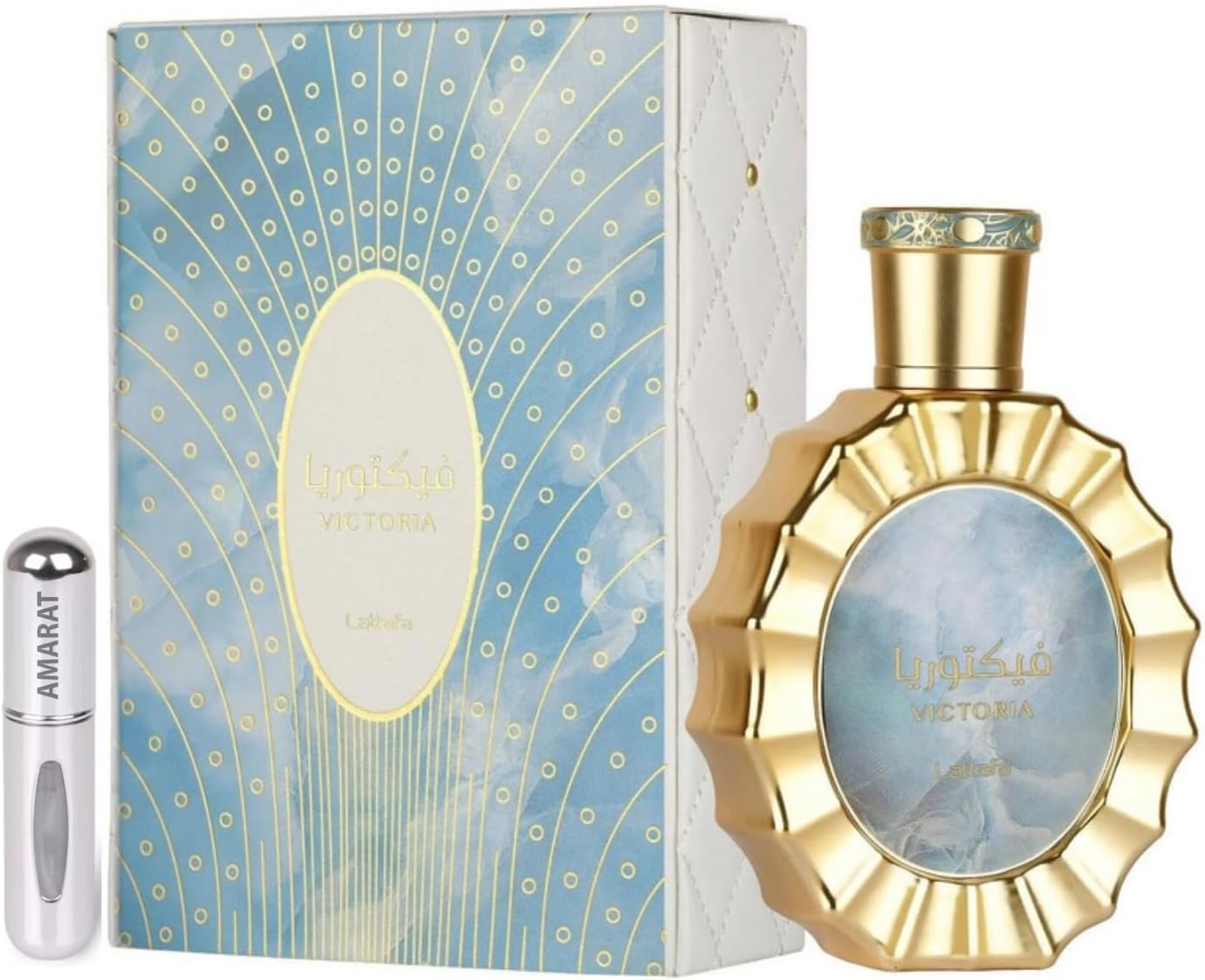 Victoria Eau de Parfum, 100 ml, Arabische geur, uniseks, lange levensduur, incl. navulbare verstuiver, 5 ml, citrus- en bloemengeur, met noten van citroen, neroli en vanille (Victoria) Victoria Eau de Parfum, 100 ml, Arabische geur, uniseks, lange levensduur, incl. navulbare verstuiver, 5 ml, citrus- en bloemengeur, met noten van citroen, neroli en vanille (Victoria)