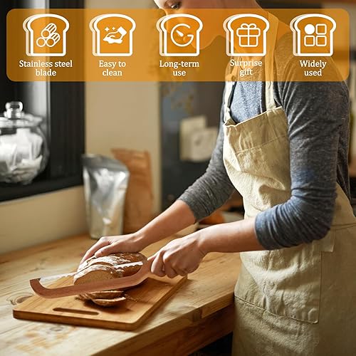 Miniatura 3 de Cuchillo de pan dentado para pan de 15.7 pulgadas, cortador de pan casero, mango de madera, cortador de lazo de pan, cortador de masa madre,