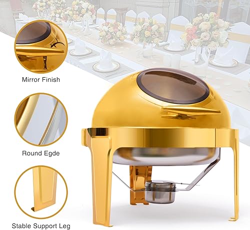 Miniatura 4 de Juego de 4 platos redondos de 6.34 cuartos de galón, placa calefactora redonda con tapa visual, calentador de alimentos calentado con alcohol,