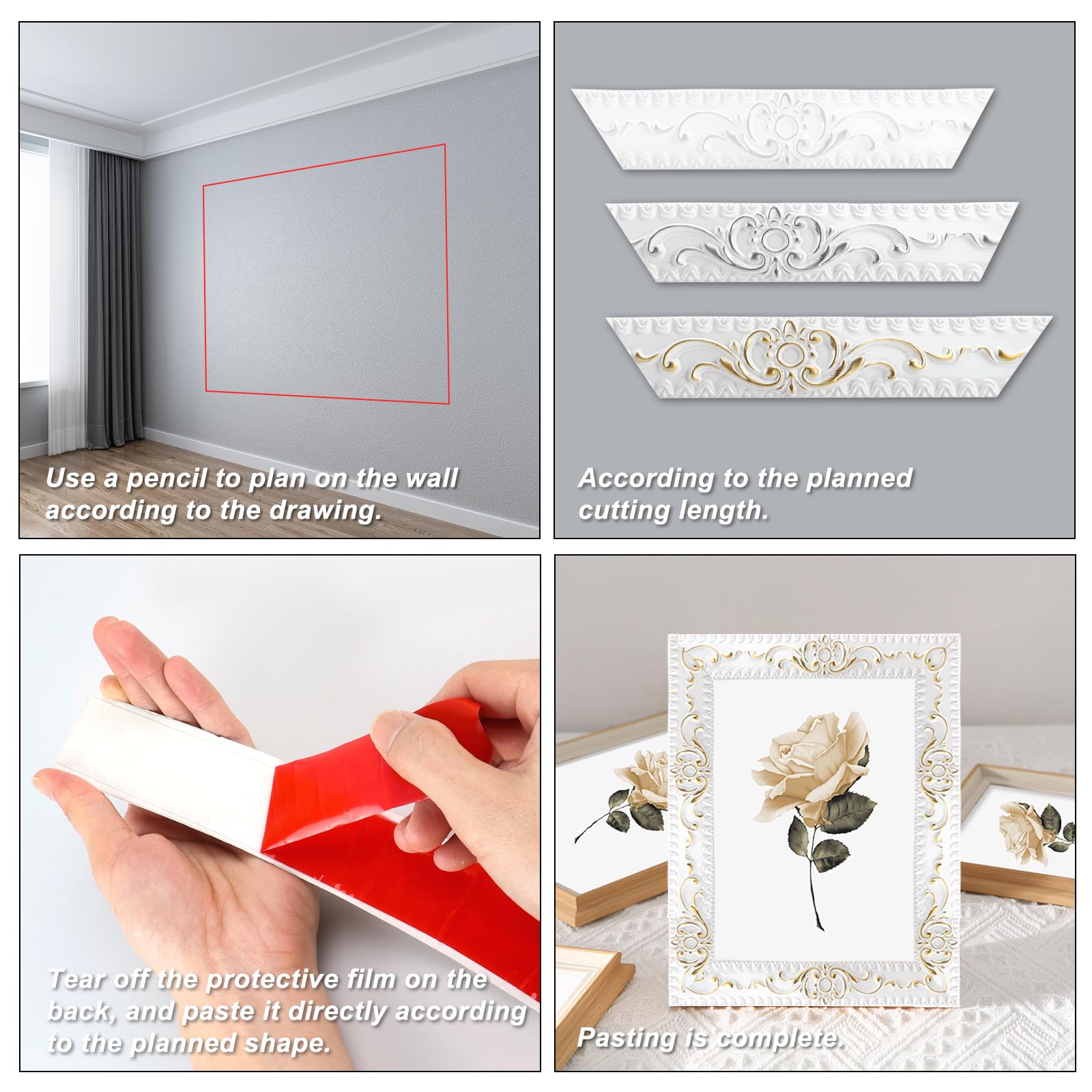 6 Metros Molduras Decorativas para Pared, Moldura Adhesiva de Despegar y Pegar, Borde de Pared Decoración, Flexible Tiras Decorativas Autoadhesiva para Marco de Espejo, Hogar (Blanco, 3,6cm W)