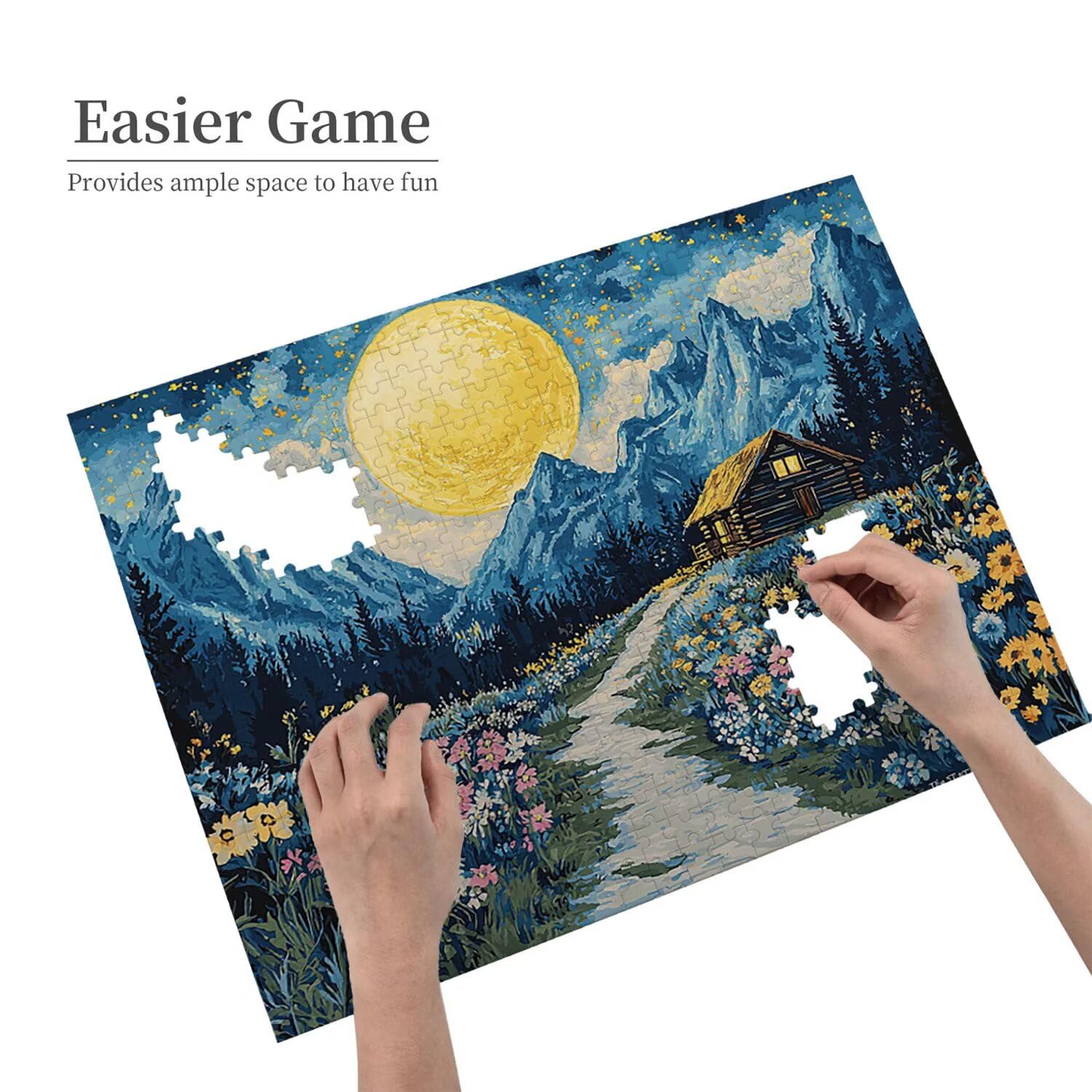 Puzzle de Madera para Adultos 1000 Piezas - Cielo estrellado Mar de flores, Obra de Arte de Juego de Rompecabezas para Adultos, Puzzle de Impresión de Alta Definición Multicolor, Creativo Regalo d-844