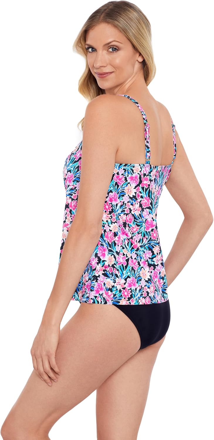 Shapesolver Women's Asymmetrical Flounce Tankini Top, Florentine, 8