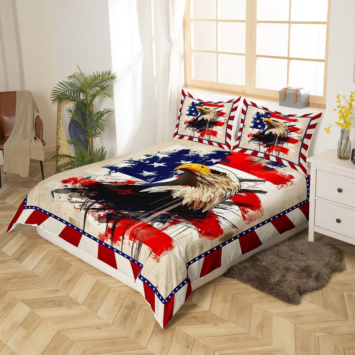 Feelyou American Flag Duvet Cover Toddler, Eagle Bedding Set Toddler Boys Girls 4th of July Comforter Cover Independence Day Bedspread Cover Kids Room Decor 2Pcs with 1 Pillow Case (No Comforter)
