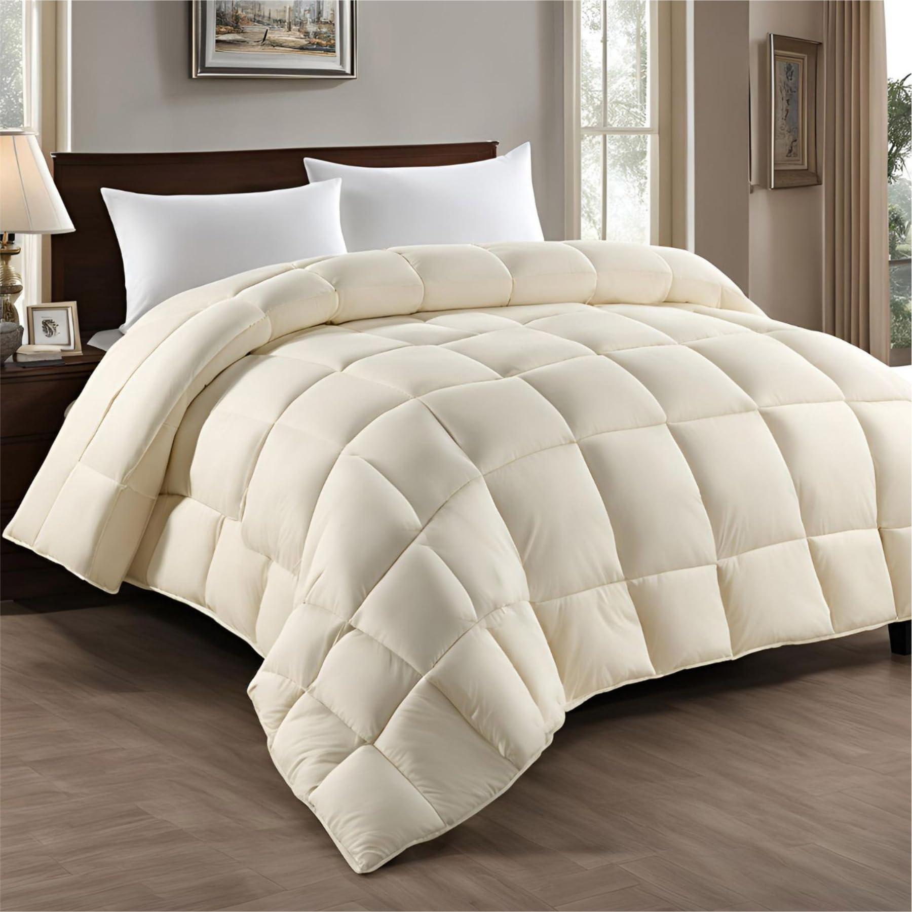 Epinch® Luxurious Comforter Soft as Feathers | 200 GSM Filling AC Room Comforter with 4 Corner Loops | Lightweight Blanket/Quilt for Home and Hotel (Ivory, King_92 X 106 Inch)-image-0
