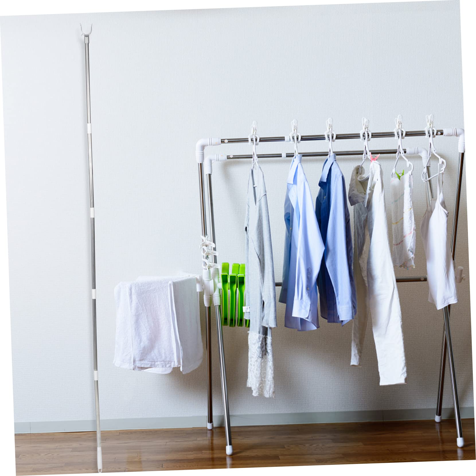 BESTYASH Adjustable Retractable Clothesline Rod Detachable Clothes Pole for Home Use Laundry Hanger Space Saving Design for Indoor Outdoor Drying