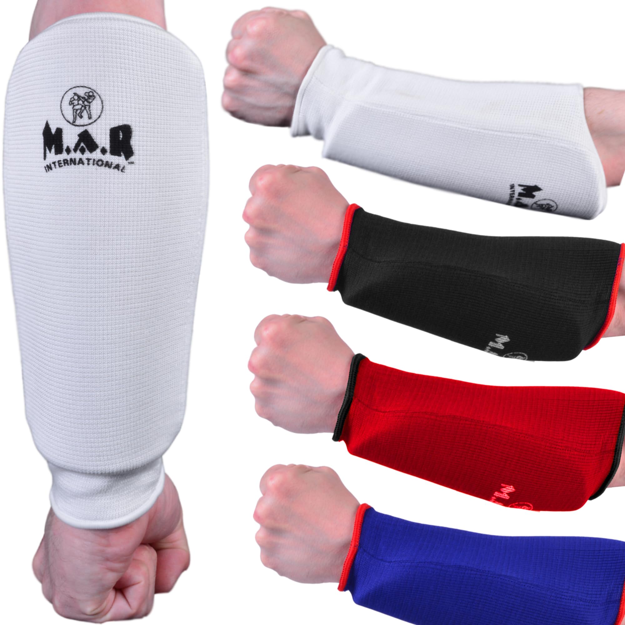 MAR | White Elasticated Forearm Support Brace Slip-On Design, Padded Forearm Guard for Combat Training, Karate, MMA Training, Muay Thai, Boxing, Kickboxing, Martial Arts Training, Combat Sports (L)