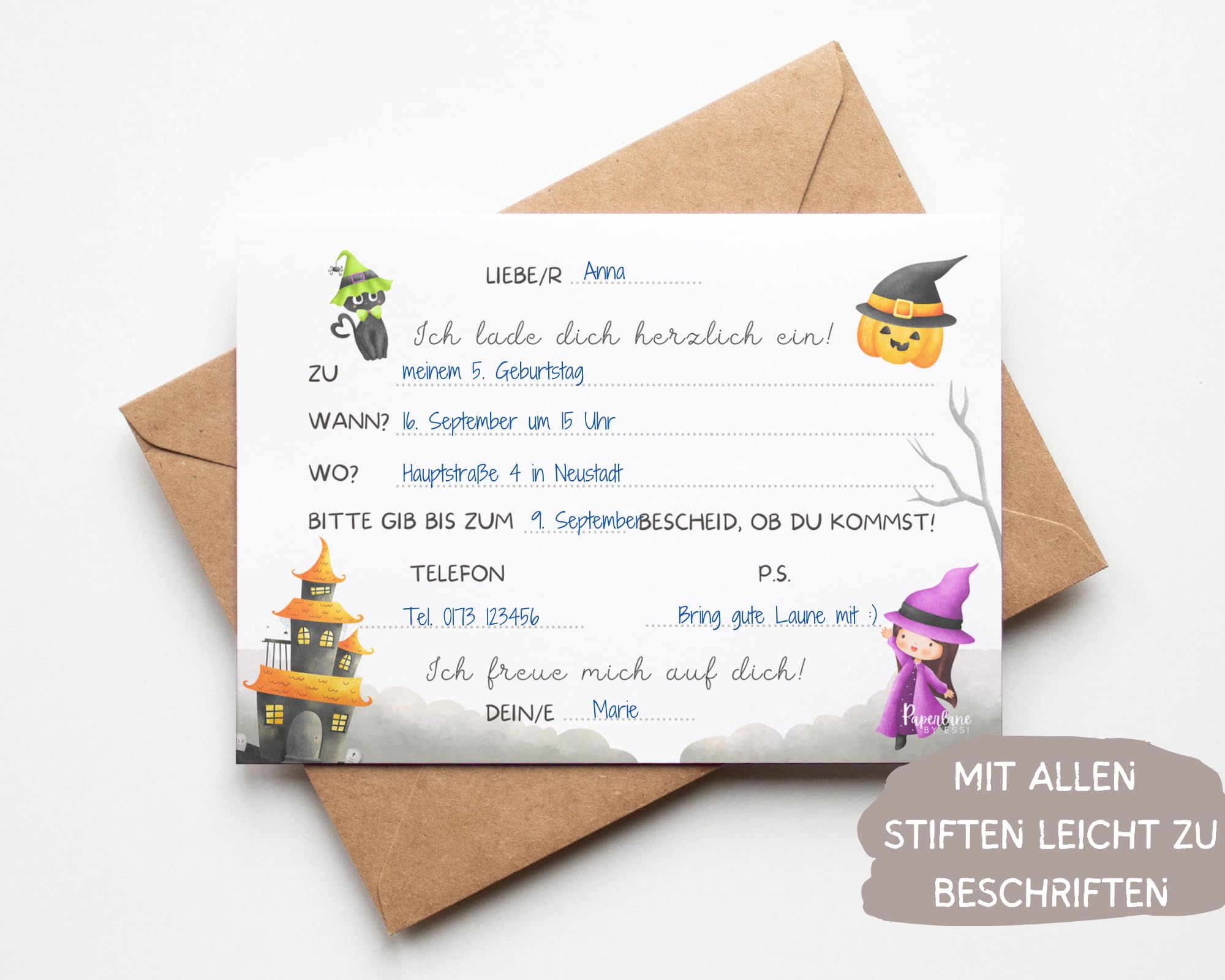 WERNNSAI Halloween Witch Einladungskarten 24 Stück – Mit Umschlägen – Zum Ausfüllen – Für Kindergeburtstag & Partys