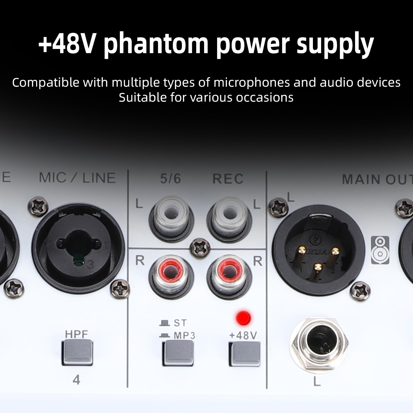 Sxhlseller Mini Console di Missaggio Compatta a 6 con Effetti Incorporati e Scheda Audio, Funzionamento Intuitivo per Musicisti e Produttori, Mixer Portatile per Eventi in Live Streaming (WHITE)