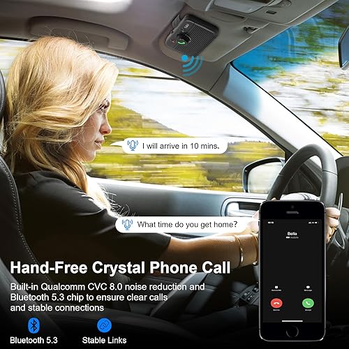 Miniatura 5 de 1Mii Altavoz Bluetooth 5.3 para automóvil, manos libres Bluetooth para teléfono celular, encendido automático de movimiento, asistente de voz para