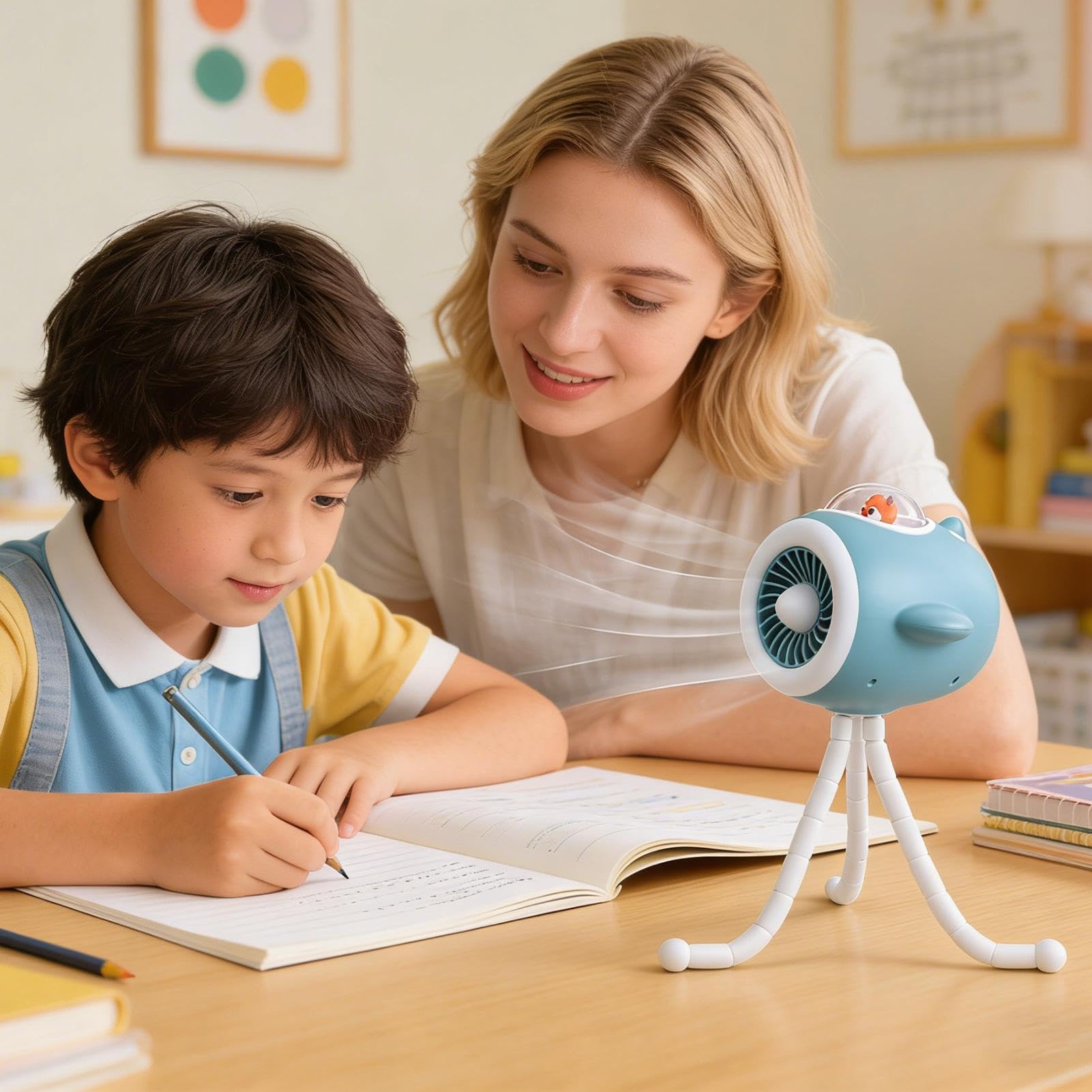 Genérico Ventilatore portatile per passeggino, luce LED girevole, ventilatore da scrivania portatile, per bambini, adulti, viaggi, spiaggia, campeggio, casa, passeggiate quotidiane, shopping, estate