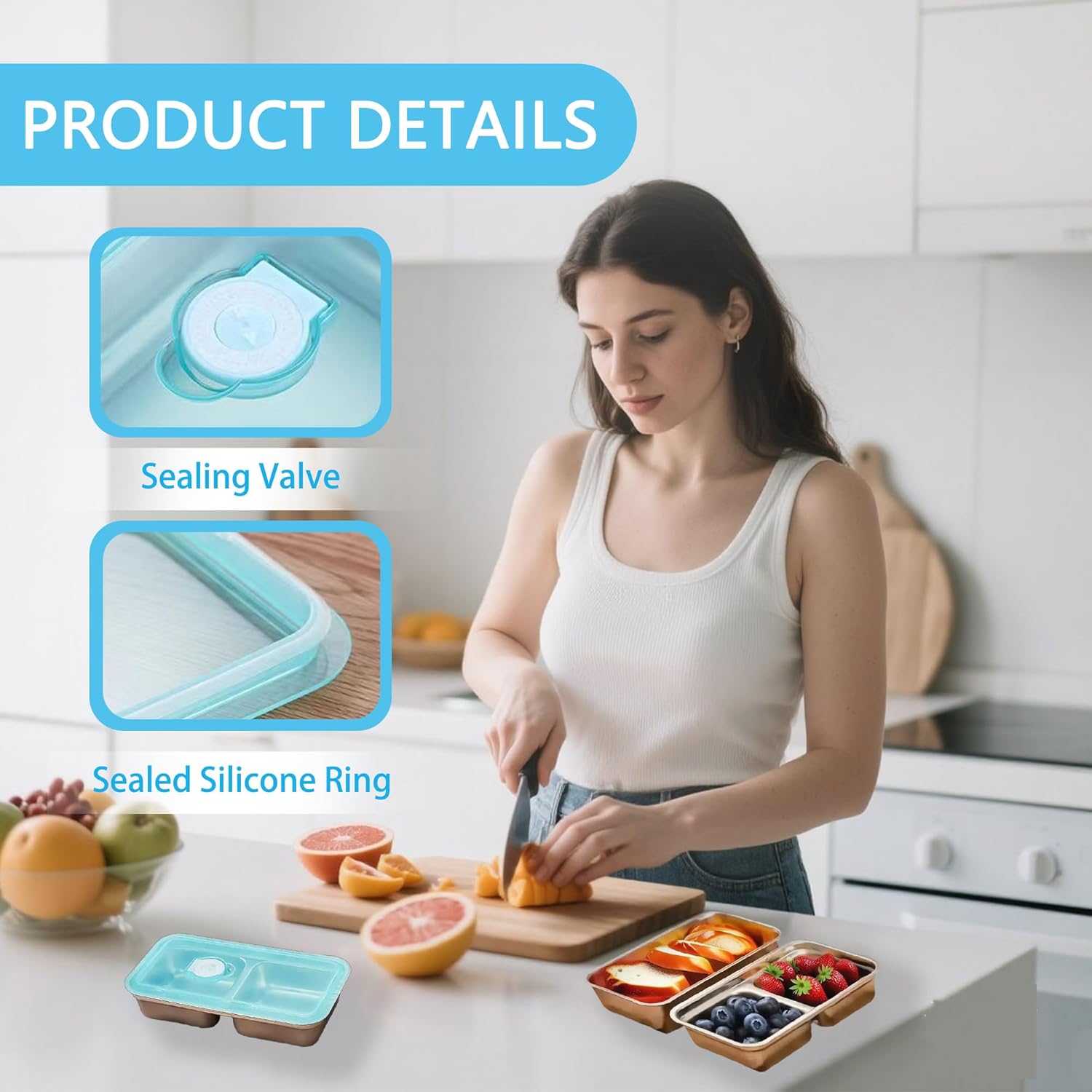 Stainless Steel Snack Containers with Lids Meal Prep Food Storage Container Lunch Box Multi Compartment Reusable Leak-Proof Design for Travel,Snacks, Sandwiches,Condiments Bento Box Office Home - Image 5