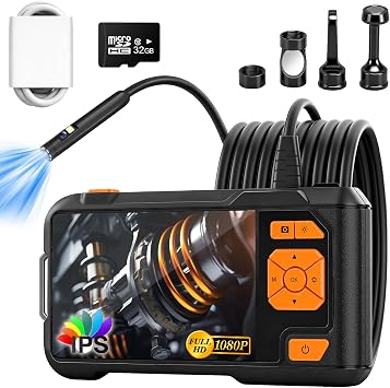 Dual Lens Endoscope Camera with Light, 1080P Borescope