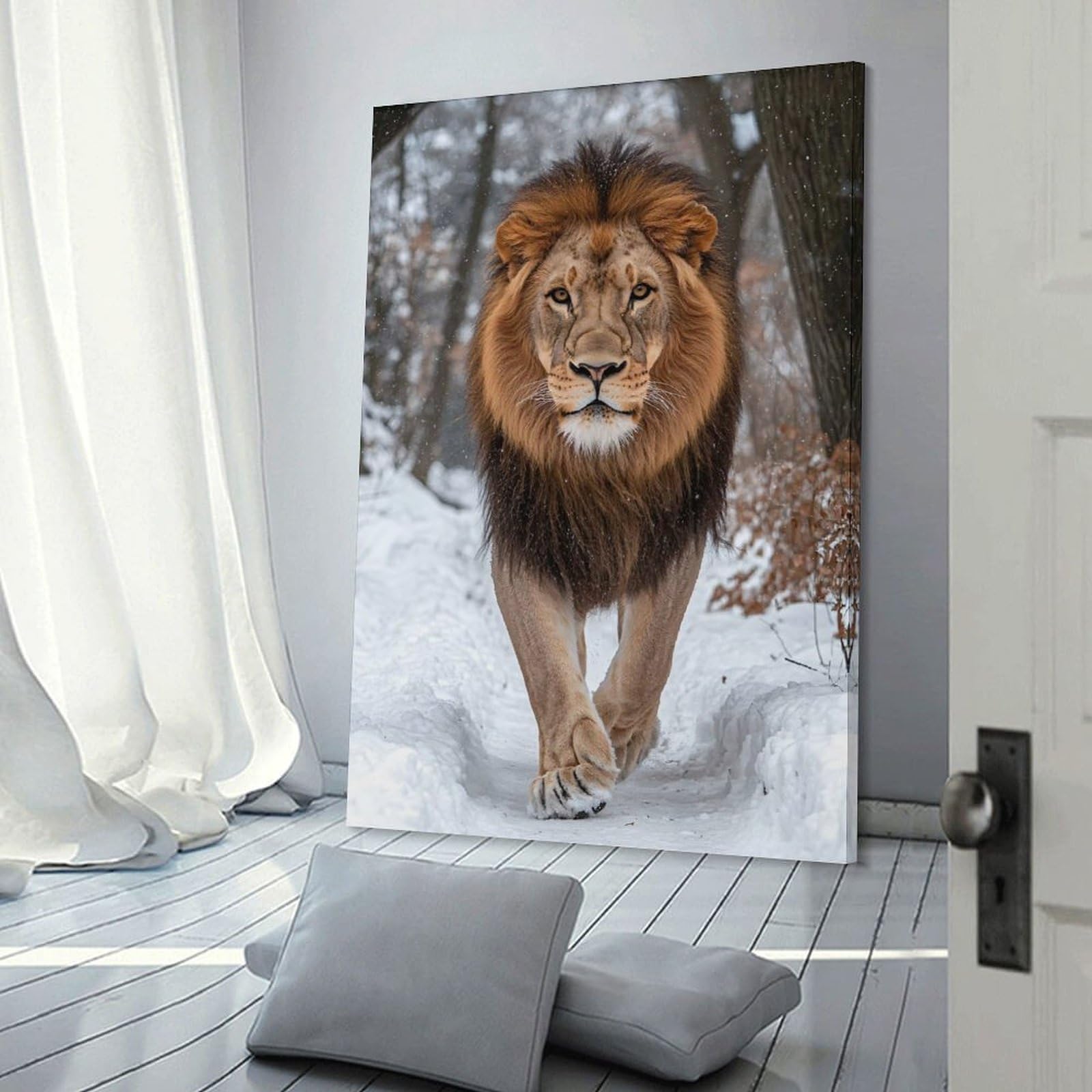 Junmoney Home Decor Wall Art Lion in Winter, 20x30inch(50x75cm), for Gallery Wall Decor And Room Displays, An Easy Match for Collected Prints
