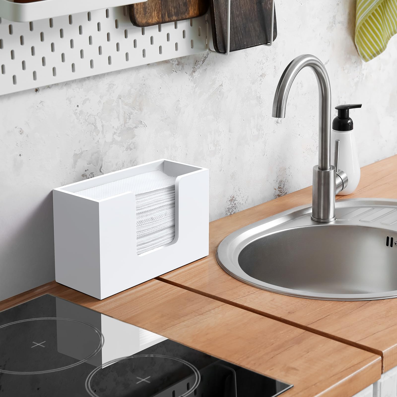Dispensador de toallas de papel para encimera, soporte de madera para toallas de papel de baño, servilletero blanco para cocina, encimera, plegable, plegable, en Z, dispensador de toallas de mano de