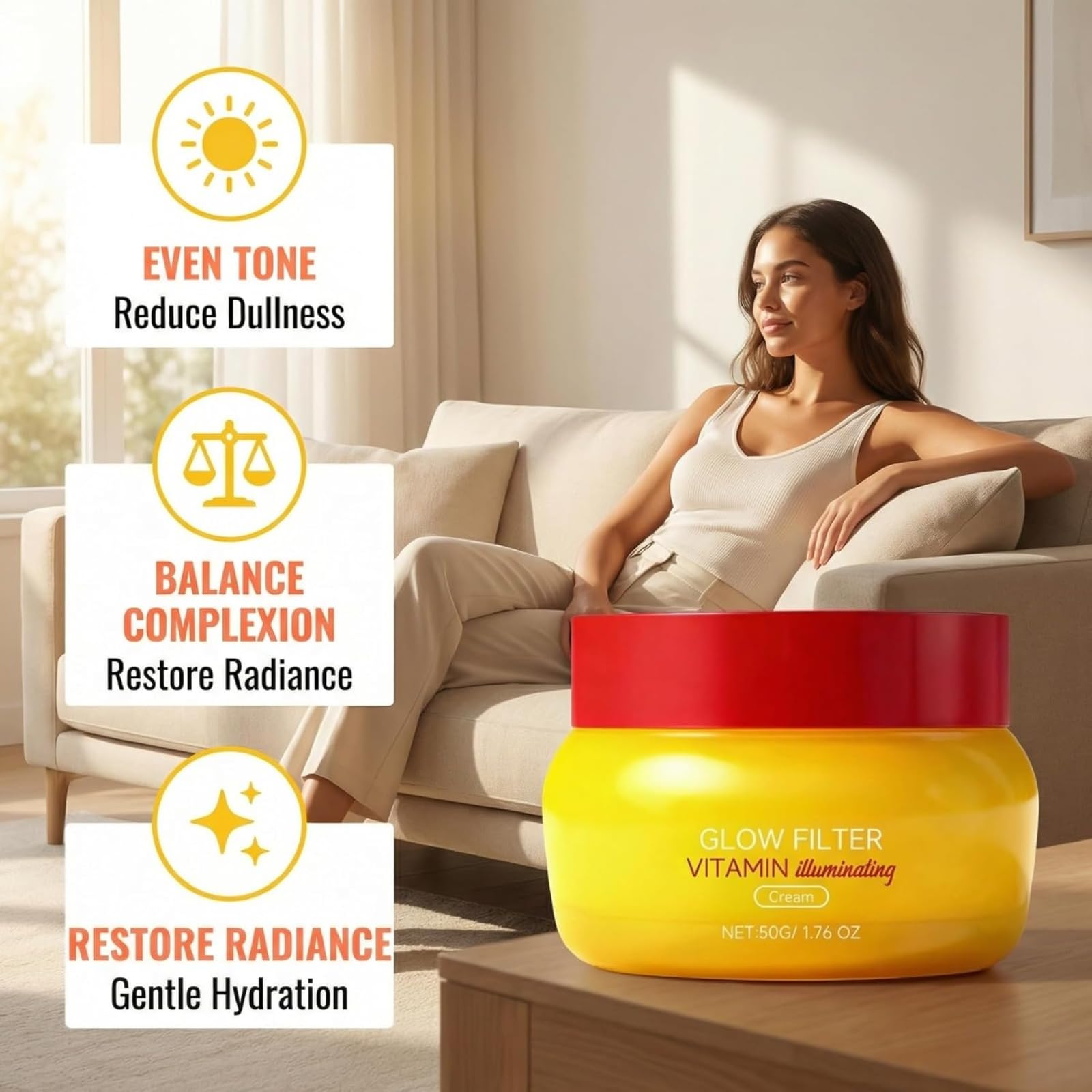 Krem do twarzy z filtrem witaminy Glow, rozjaśniający krem nawilżający dla promiennej skóry, lekki krem nawilżający dla bladej, nierównej cery, zapewnia promienne wykończenie (3 szt.)