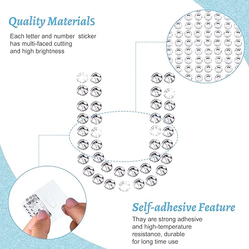 Miniatura 3 de 3 hojas de calcomanías con purpurina y diamantes de imitación, letras brillantes del alfabeto, calcomanías de números del alfabeto, borde de piedras