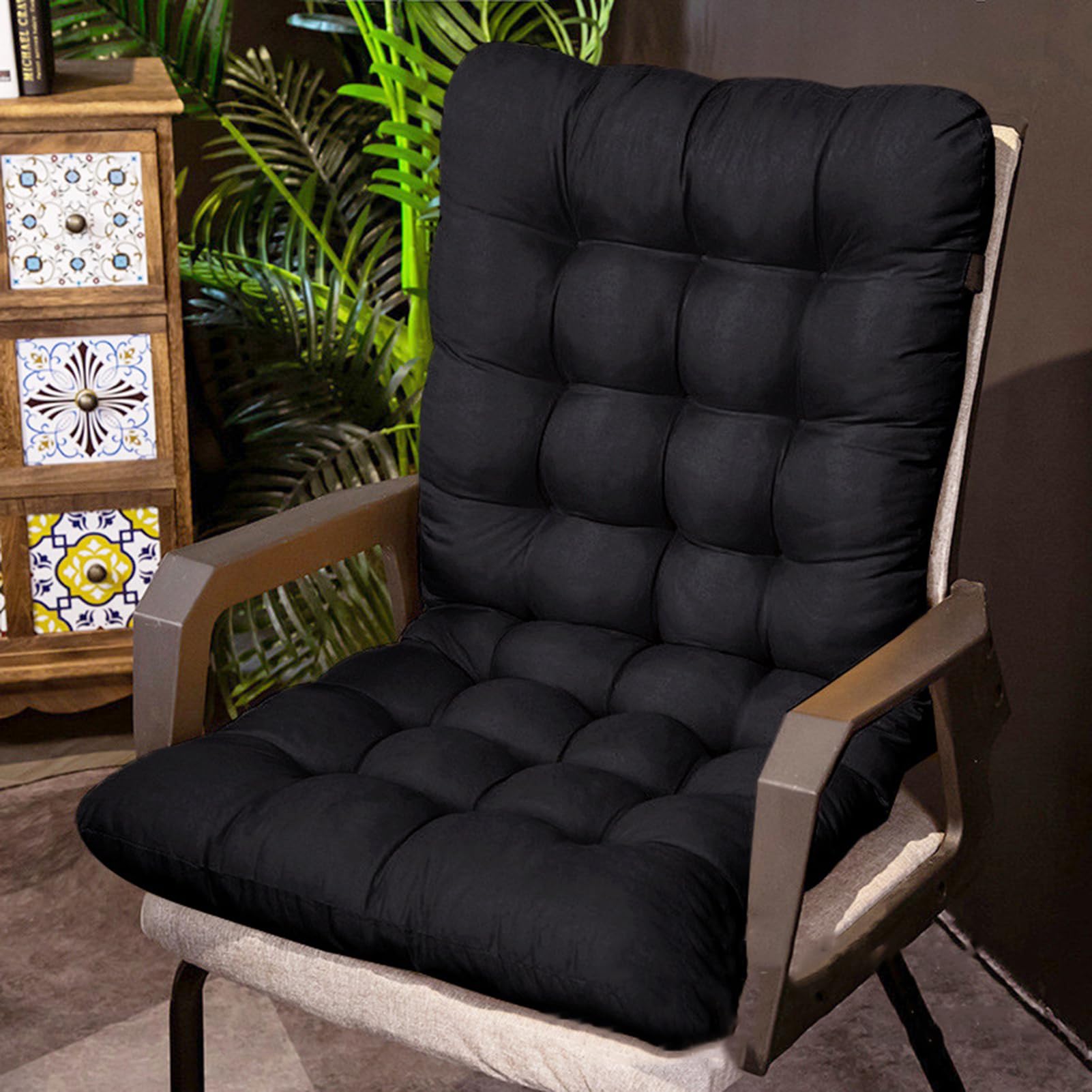 TYYCKJ Garden Rocking Chair Cushion, Low Back Chair Pads Seat Support Cushion with Ties, Replacement Cushions for Garden Dining Patio, Use Chairs and Outdoor Furniture,Black,45 * 155cm