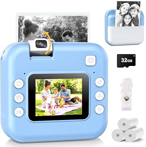 Cámara para niños con impresión instantánea cámara digital con lente abatible, regalo de cumpleaños para niños y niñas, fotos de impresión