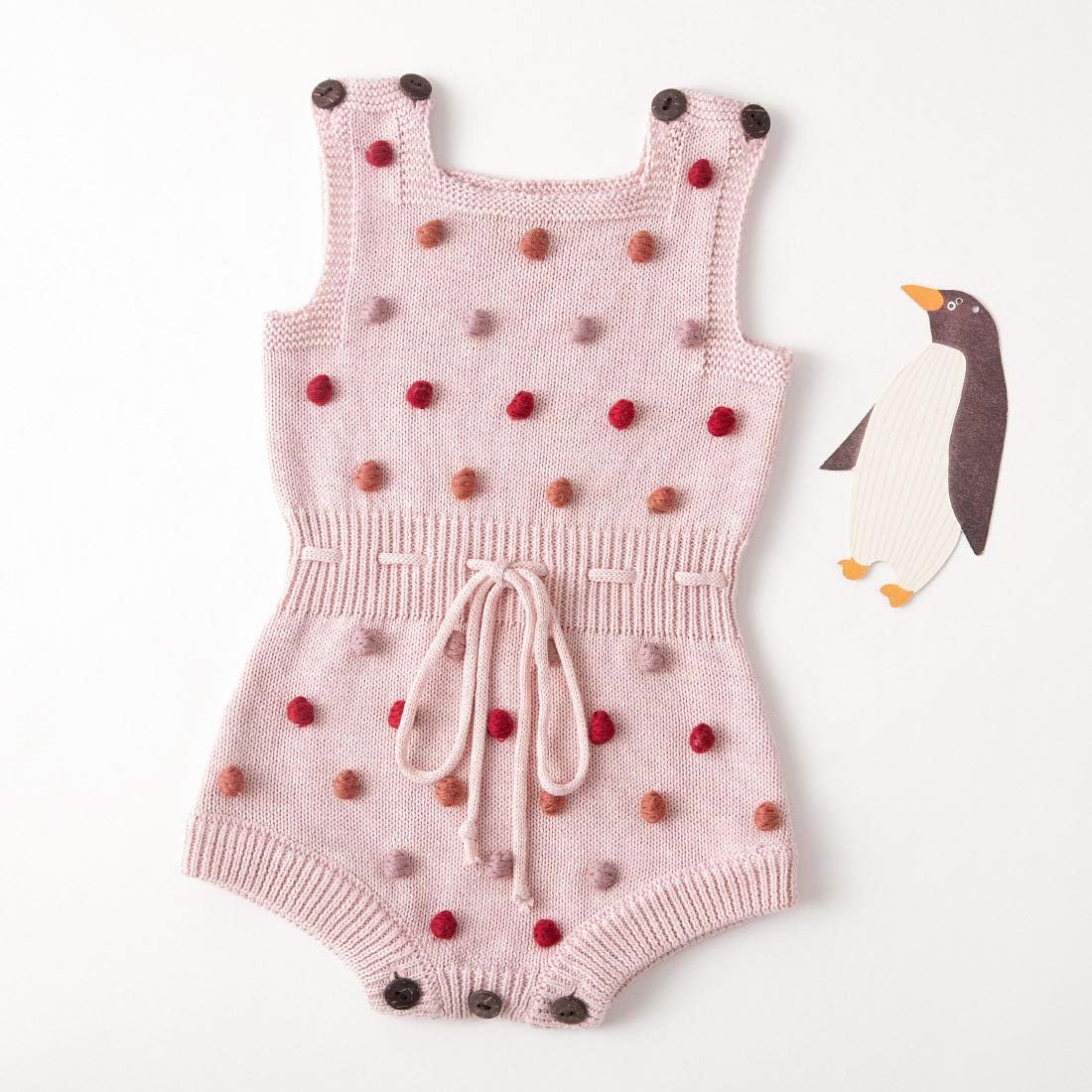 Simplee kids Baby Girl Knit Romper Fall Sleeveless Pompoms Rompers Newborn Little Girl Overall Jumpsuit Outfits - Image 3