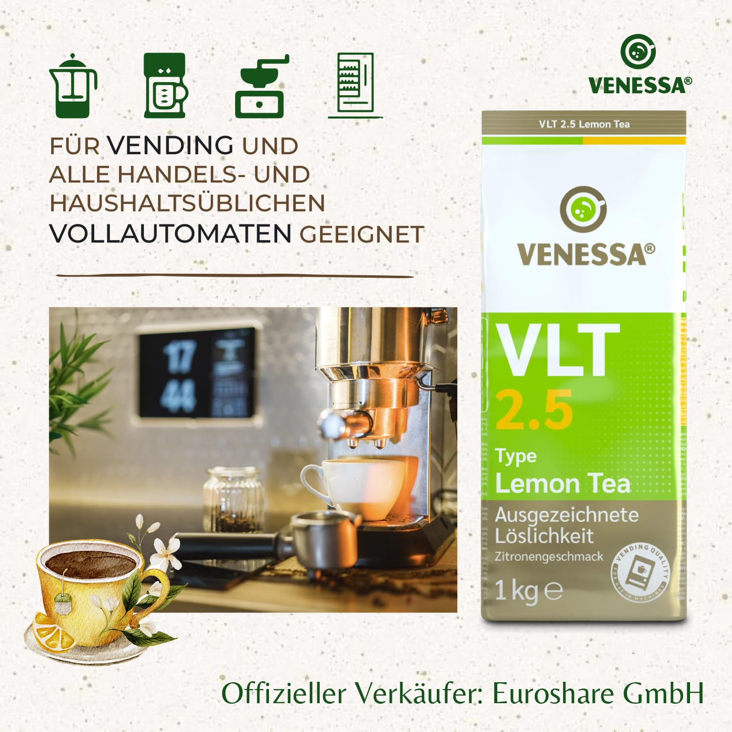 VENESSA VLT 2.5 Lemon Tea 20 x 1 kg opakowanie zapasowe, napój herbaciany, aromatyzowany napój w proszku do firm, zajazdów, restauracji, do wszystkich zastosowań