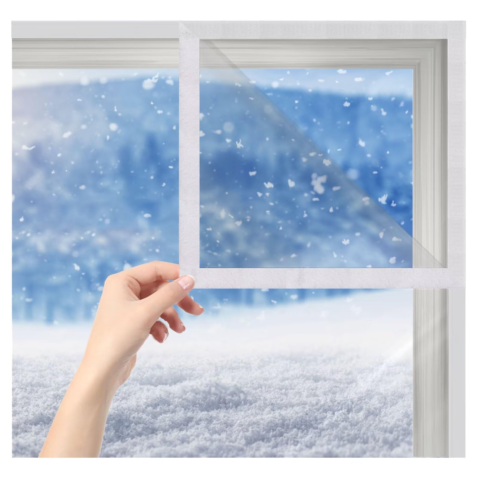 Kit de Aislamiento de Ventanas de Plástico 125x185cm Kit de Aislamiento de Ventanas Impermeable con Cinta de Cinta de Bucle de Gancho Que Mantiene El Aire Frío Afuera(Borde Blanco)