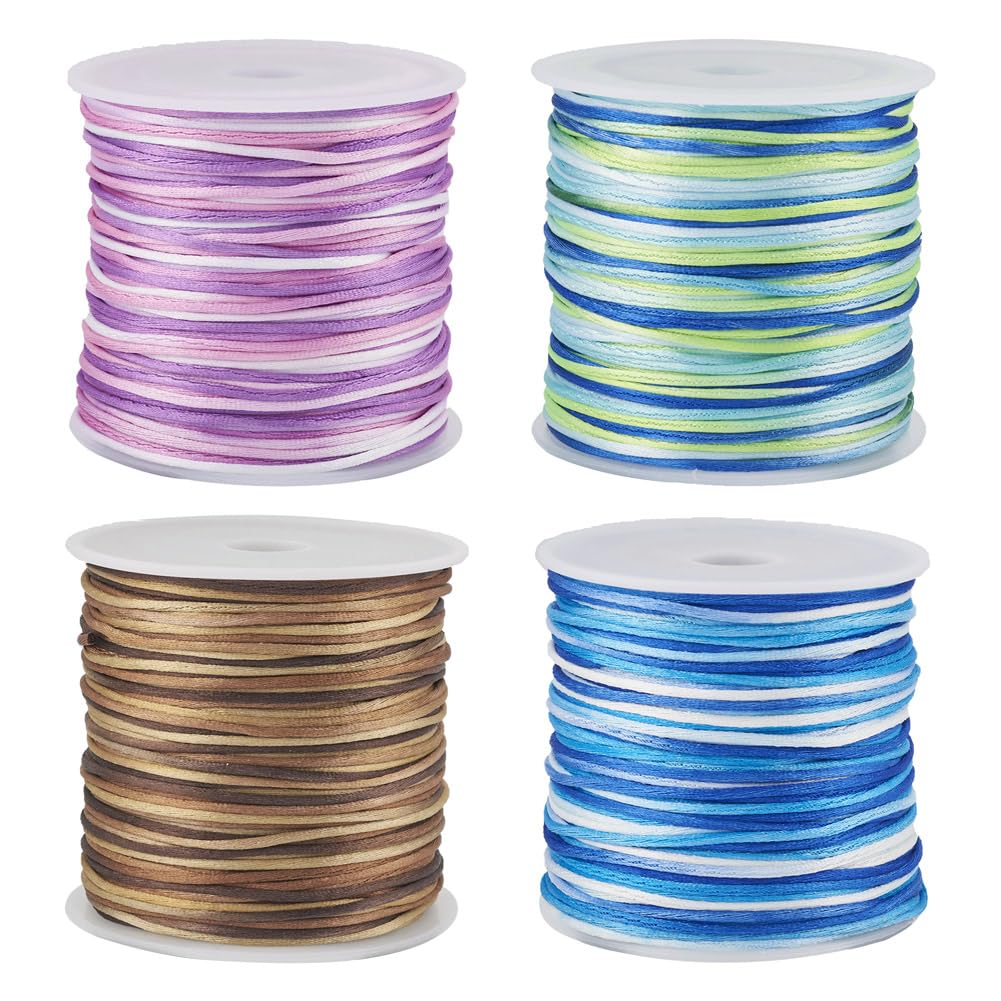 Cheriswelry 4 Rolls 1mm Nylon Chinese Knotting Cord Segment Dyed Nylon Thread Rattail Satin Beading String for DIY Jewelry Making about 50 yards/roll