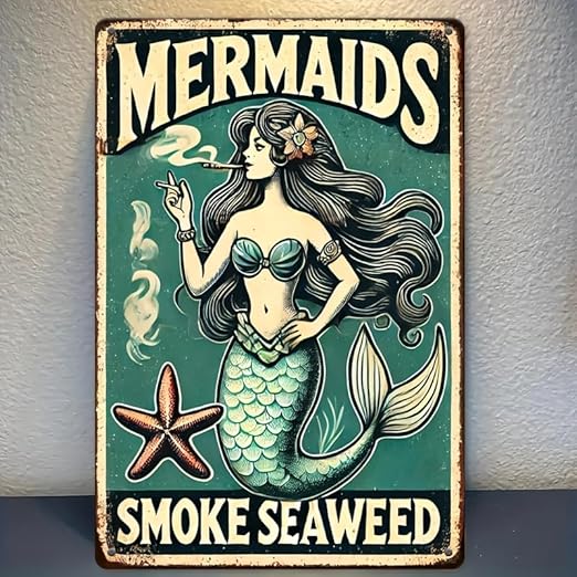 Vintage Mermaid Metal Sign Home Decor Plaque Mermaids Smoke