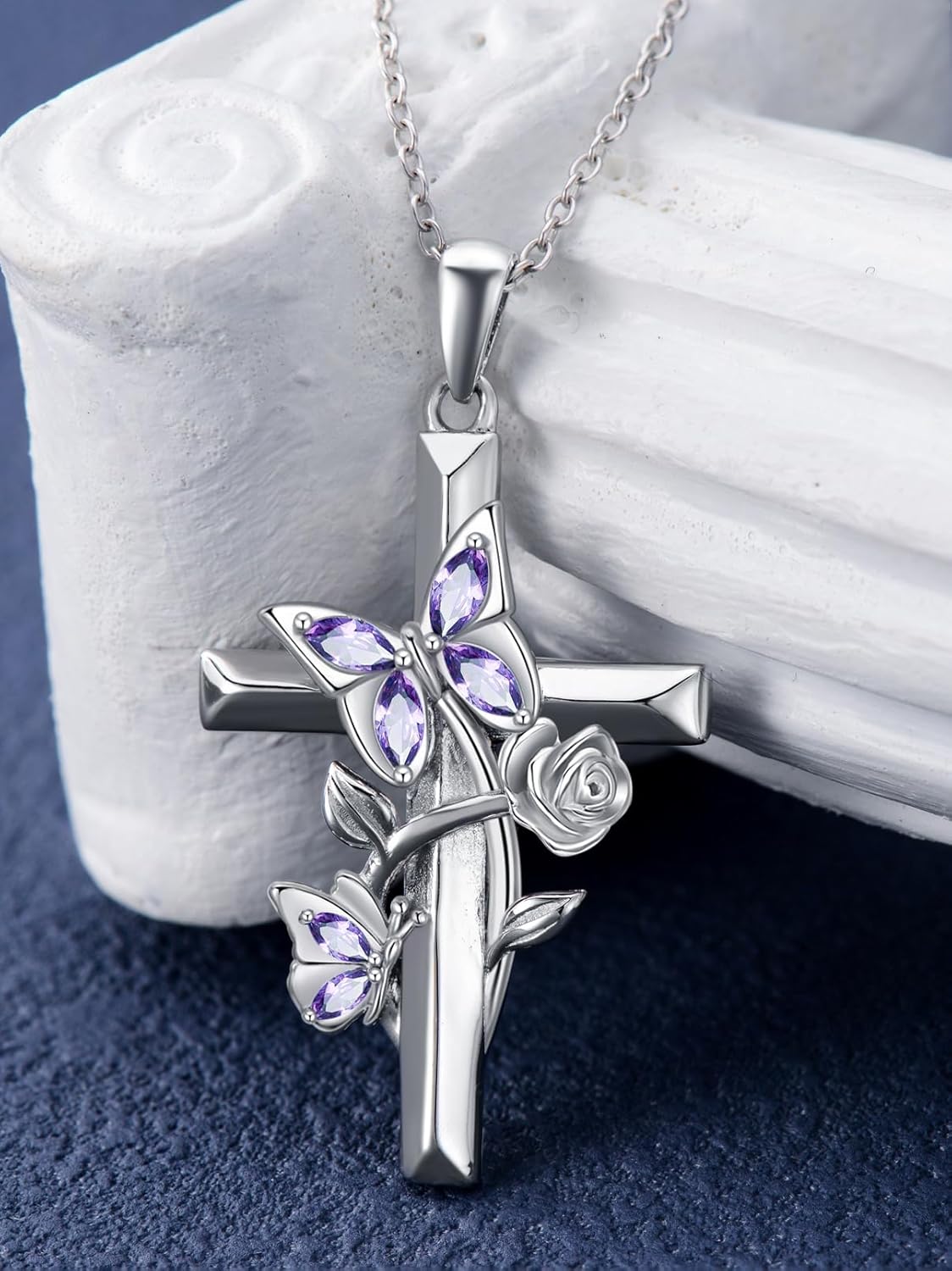 Mothers Day Gift Butterfly Cross Necklace 925 Sterling Silver Womens Butterfly Pendant Jewelry Gift for Mom Wife Grandma - Image 3