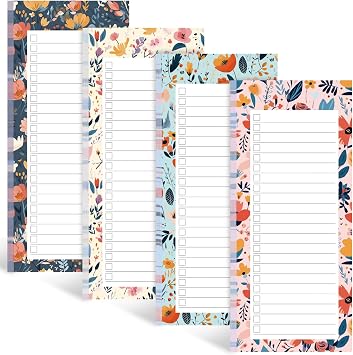 Koogel Magnetic Note Pads for Fridge, 4 Pack 200 Sheets Refrigerator Note Pad, Floral Design Fridge Notepad, 70g Premium Paper Tear-Off Sheets, Grocery Shopping List, To-Do List, Daily Reminders