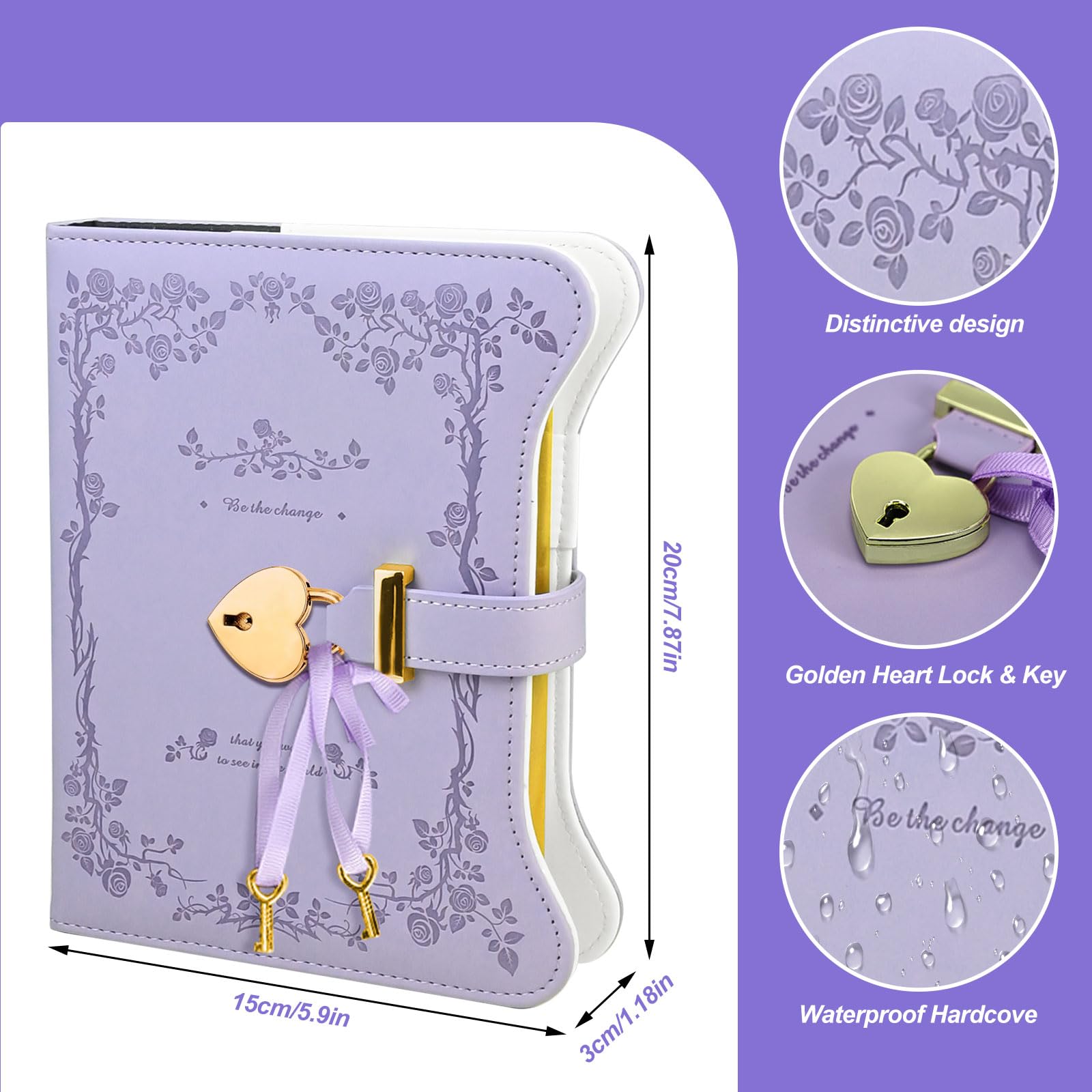 Diary with Lock for Girls and Women Lockable diary Kids Diary, A5 PU Leather Notebook with LocK - Image 4