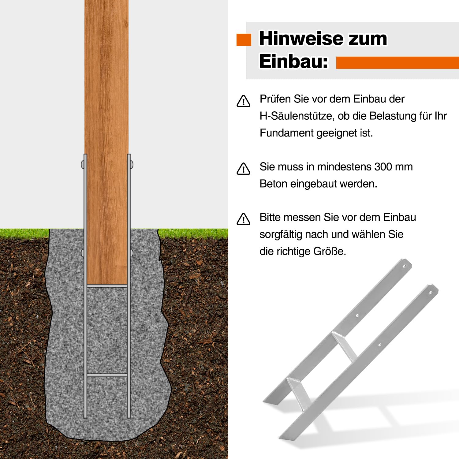Juego de 8 anclajes en H de 101 x 600 mm – Soporte para postes en H para valla y postes de madera, anclajes en H robustos para valla de jardín, garajes, cenadores y proyectos de construcción