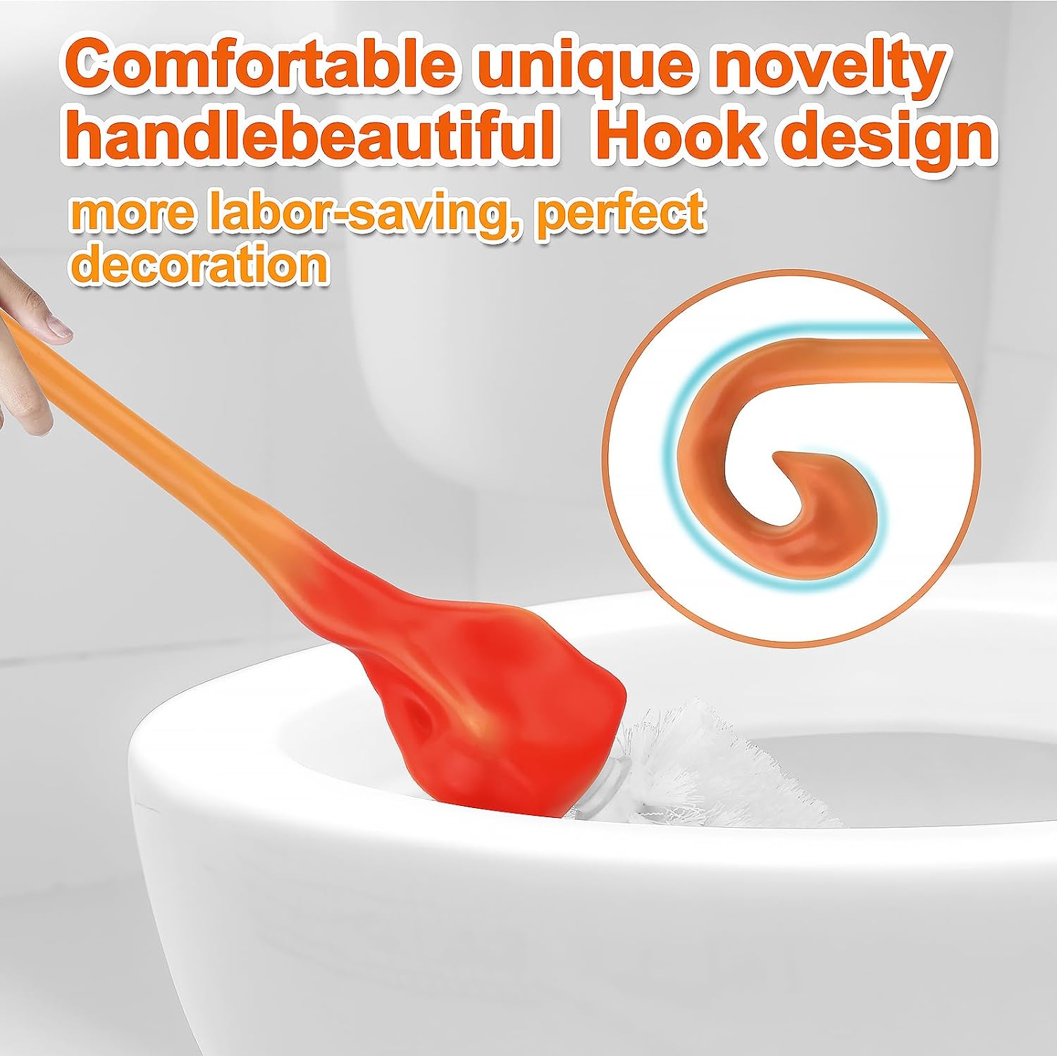 Creative Dinosaur Toilet Brush, Toilet Bowl Brush and Holder, Flexible Toilet Bowl Brush Head, Bathroom DinosaurToilet Bowl Brush for Deeply Cleaning,Cute Bathroom Accessories (Orange)