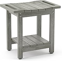 LUE BONA HDPS Shower Bench with Handles & Shelf - Waterproof Non-Slip Gray Stool for Shaving, Elderly, Indoor/Outdoor Use