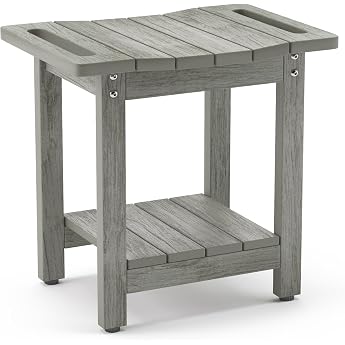 LUE BONA HDPS Shower Benches Shower Stool for Shaving Legs with Shelf Waterproof Bath Chair Seat for Bathroom Weather Resistant Non-Slip Handles for Indoor and Outdoor Use Grey