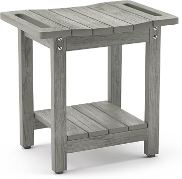 LUE BONA HDPS Shower Benches,Shower Stool for Shaving Legs with Shelf,Waterproof Bath Chair Seat for Bathroom,Weather Resistant/Non-Slip/Handles/Indoor or Outdoor Use,Grey