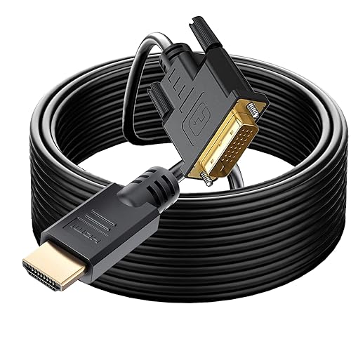 Varilla larga HDMI A a DVI de 50 pies, adaptador HDMI a DVI de alta velocidad chapado en oro Plug and Play bidireccional de 1080p, cable DVI a cable