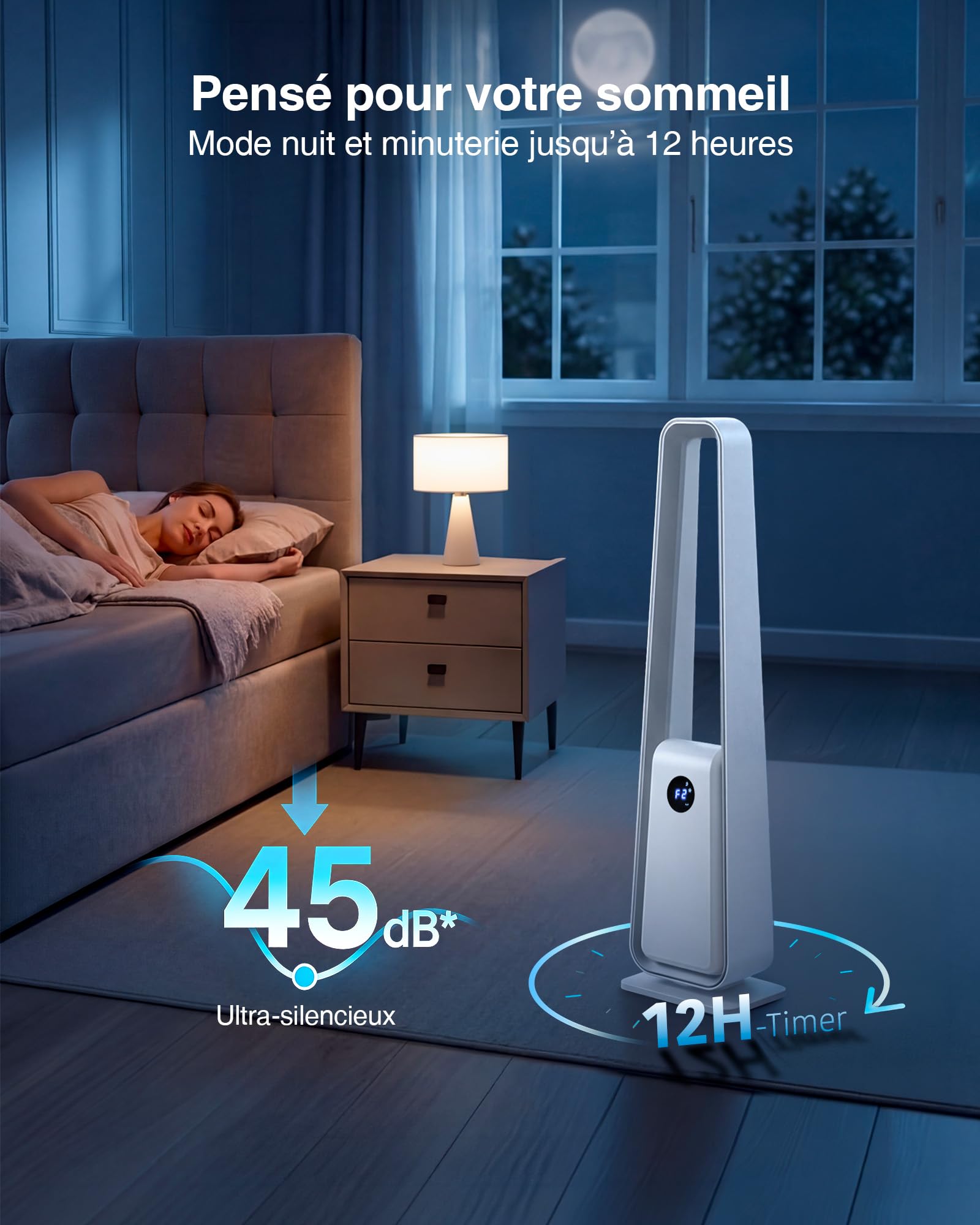 Ventilateur Colonne Sans Pales: Ventilateur Tour Silencieux avec Télécommande - Oscillation 75° Minuterie 12H Écran LED 3 Modes Ventilateur Sans Lame pour Chambre/Bureau/Salon/Enfants/Coucher