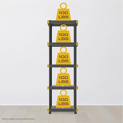 Miniatura 2 de BLACK & YELLOW, Estantería de almacenamiento de plástico resistente de 5 niveles, 100 librasestante (72 pulgadas de alto x 24 pulgadas de ancho x 20