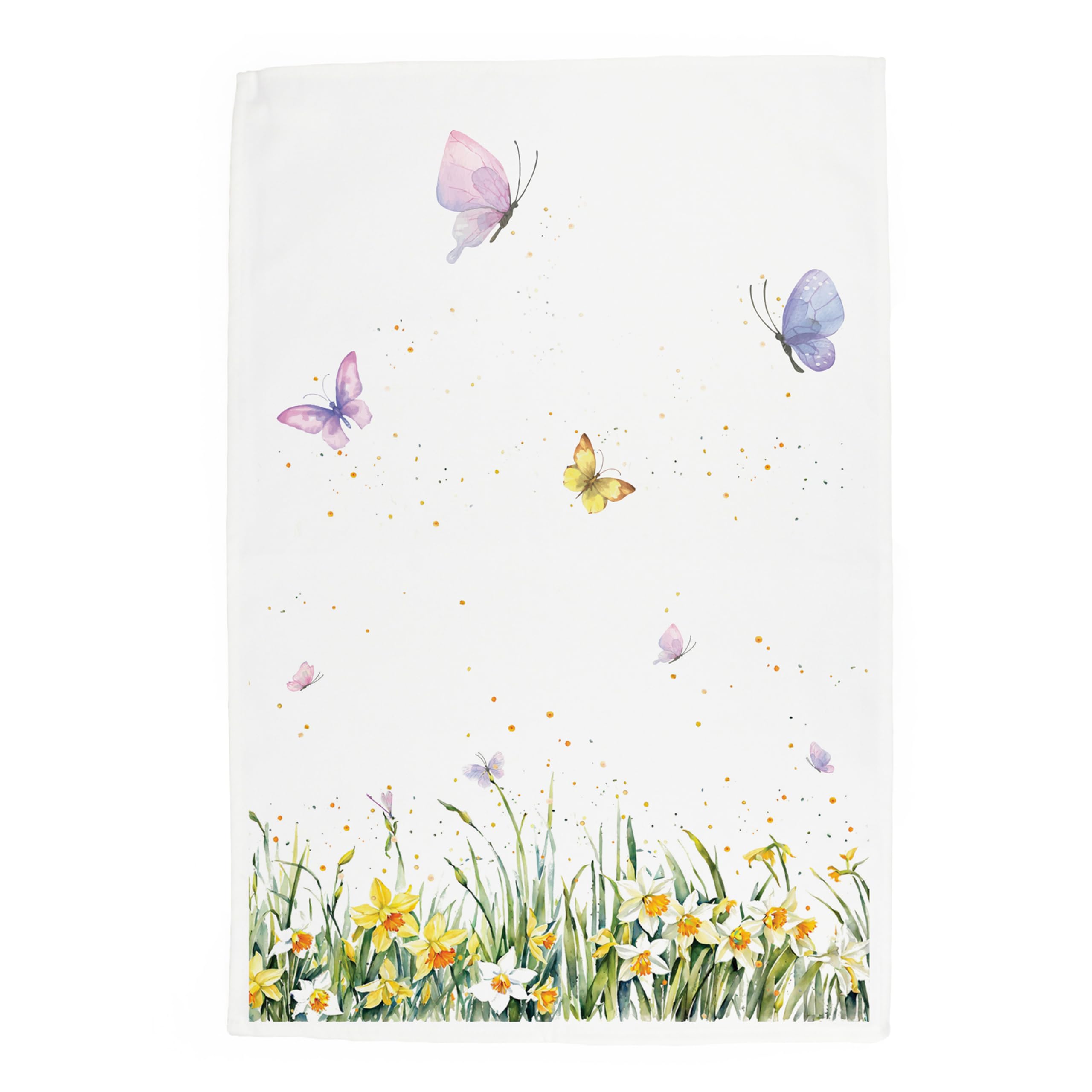 Purely Home Spring Daffodils Tea Towel - Yellow Flowers Bright Springtime Gifts - Panama Cotton Kitchen Dish Towel/Drying Cloth - 67cm x 45cm
