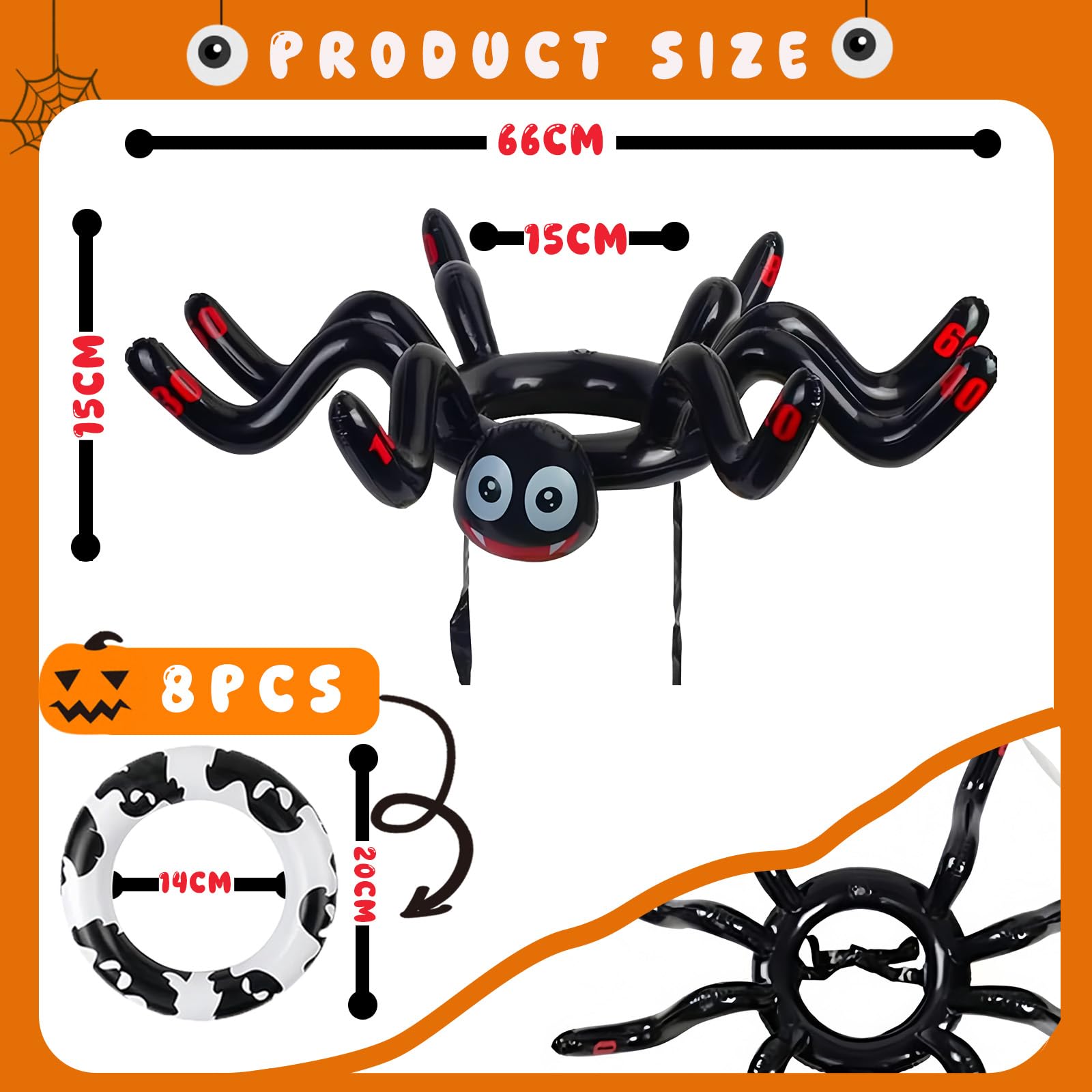 COSORO 9pcs Halloween Ring Toss Game Inflatable Spider Hat Ring Toss Toys,Fun Halloween Party Games Target Toss Toy Set for Kids,Adults Family Indoor Outdoor Halloweens Party Toss Games Props - Image 2