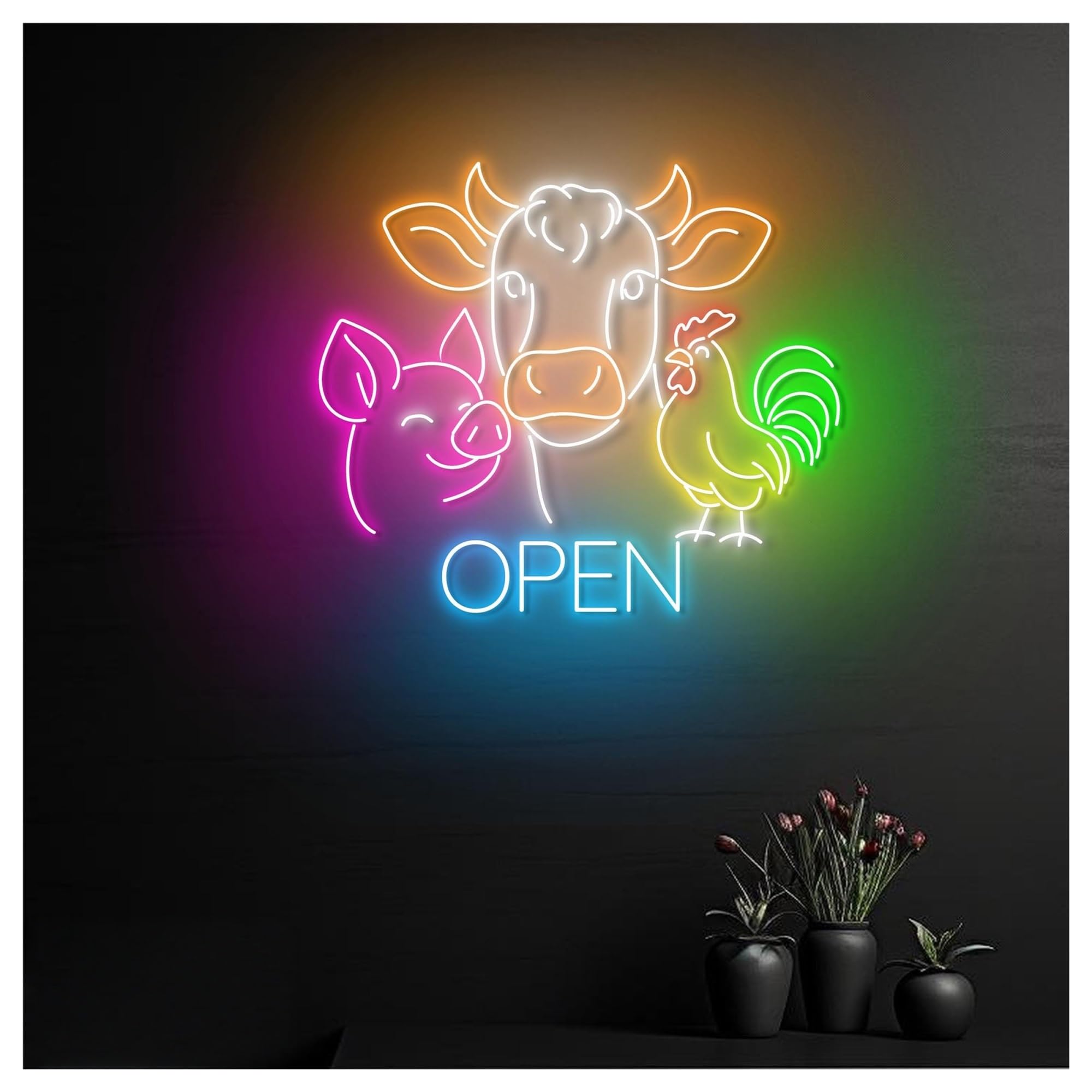 Néon Enseignes lumineuses Decor Enseigne Néon Ouverte, Idéale Pour Une Boucherie, Décoration Murale Avec Variateur D'intensité, 50cm
