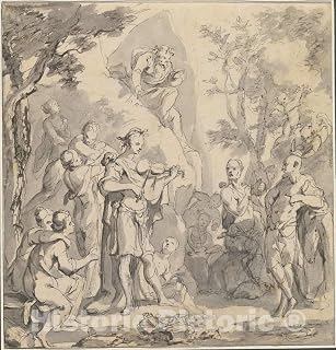 Art Print : Johann Spillenberger, The Contest Between Apollo and Pan Before King Midas, c. 1670, Historic Wall Décor : 16in x 16in