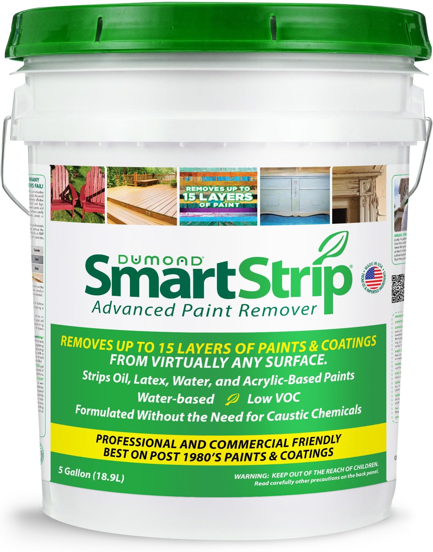 Dumond Smart Strip Advanced Paint Remover - Strips Up to 15 Layers of Acrylic, Latex, Oil, & Water-Based Paints, Varnishes, Stains, & Coatings Usually in One Application - DIY Friendly - 5 Gallon