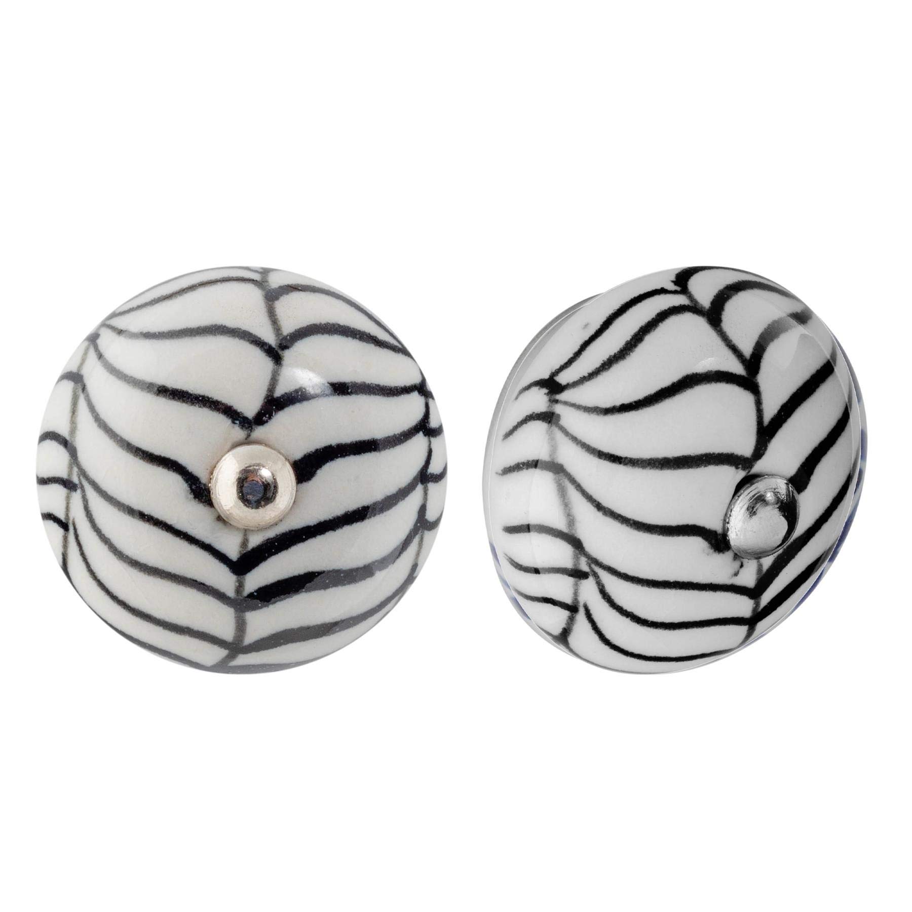 Nicola Spring Ceramic Cupboard Drawer Handle Knobs - Floral Design - Lines - Pack of 12