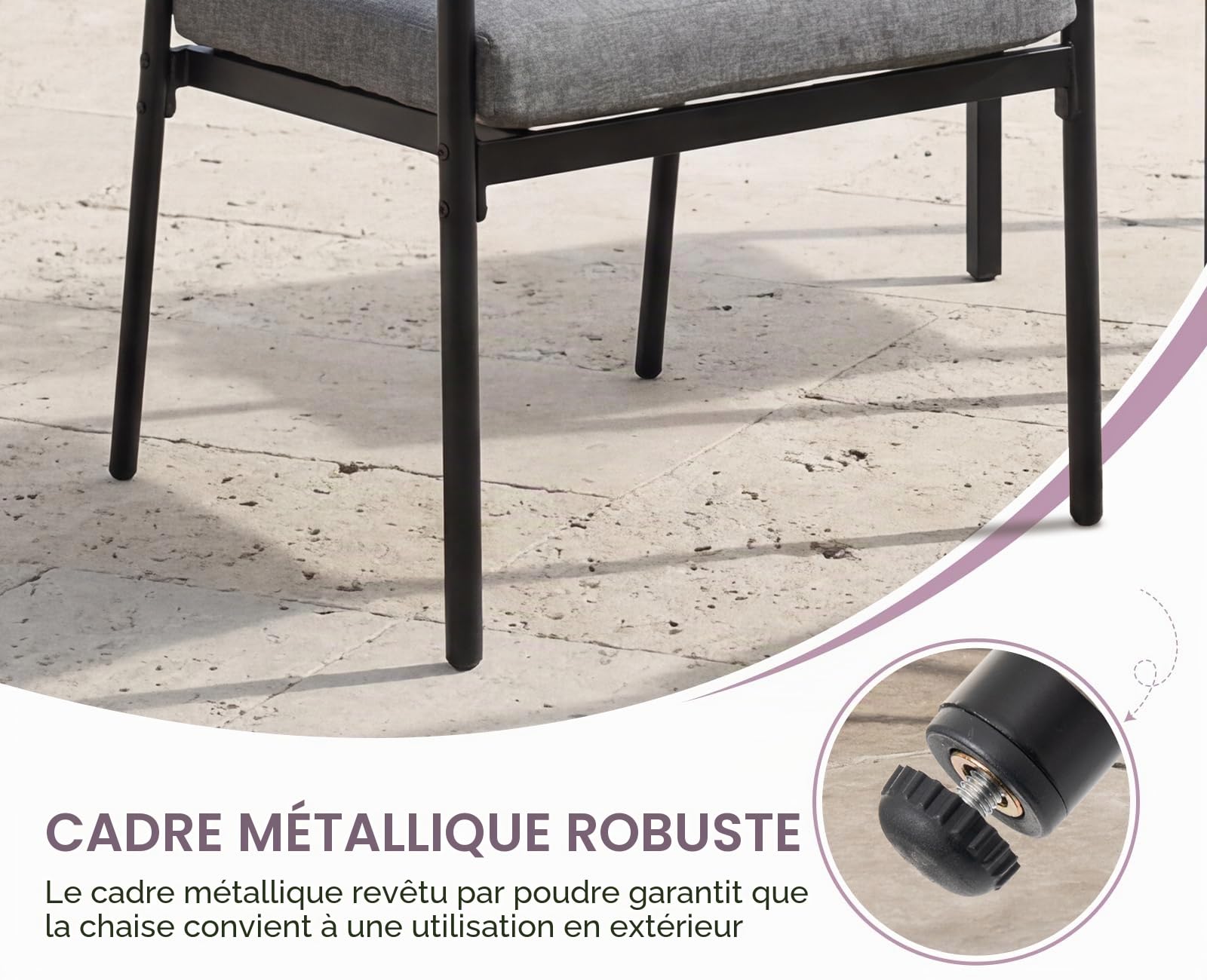 Ya-Home Chaise Jardin Exterieur, 2PCS Fauteuils Jardin, Corde Tressée, Gris