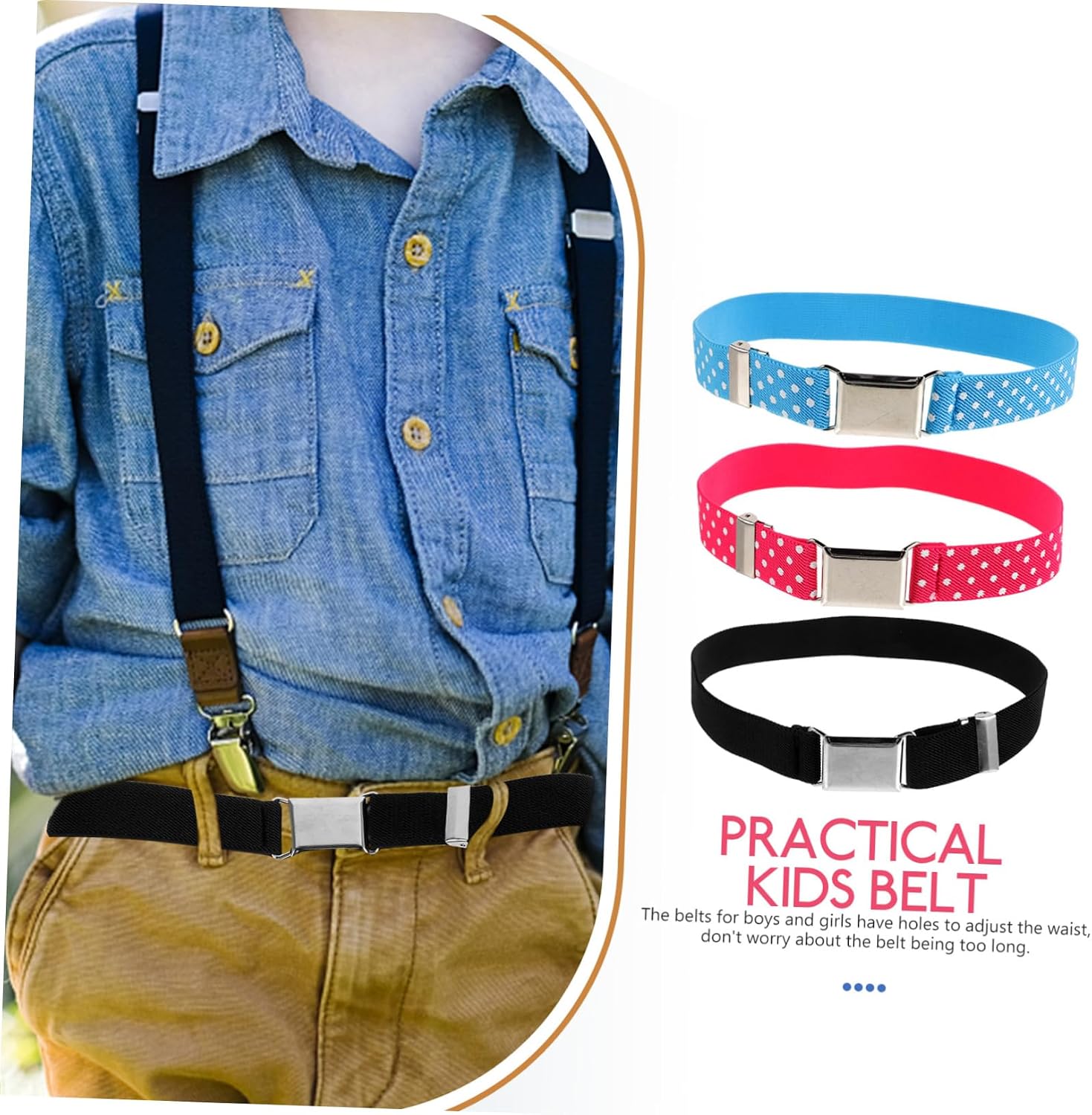 3pcs Elastic Waist Belts for Boys Stretchy Belts for Pants Dresses Everyday Wear