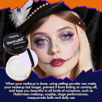 YBUETE Translucent Loose White Setting Powder, Cosplay SFX Face Makeup | Long Lasting Matte Finishing, Oil Control Talc-Free Setting Powder with Sifter, for Halloween SFX Carnival Cosplay Makeup