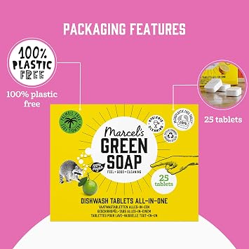 Marcel's Green Soap - Dishwasher Tablets All-in-One - Washing Machine - Microplastic-free formula - Vegan - EU Ecolabel certified - 25 pieces